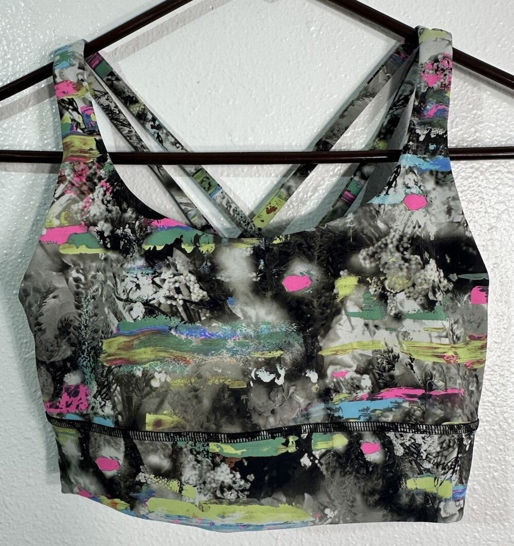 Lululemon Women Sm Multicolor Strappy Sports Bra Longline Abstract Print Yoga